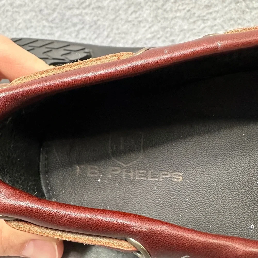 T.B. Phelps Mens Black Leather Driving Loafers Mahogany Trim Size 10.5 M 16611